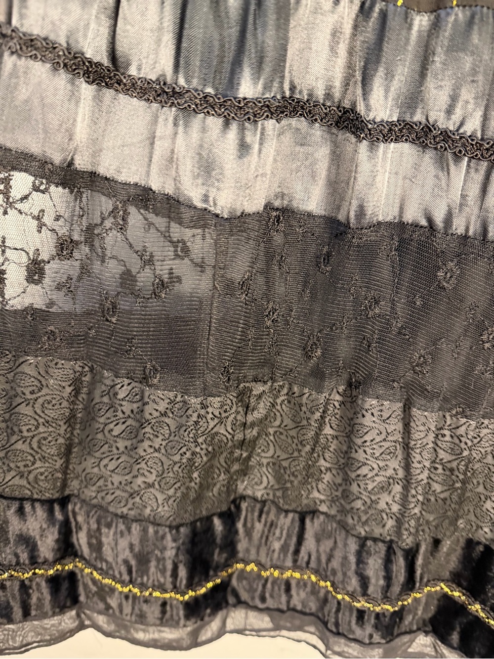 Monroe & Main Bohemian Black Tiered Maxi Skirt with Gold Accents - Picture 8 of 13